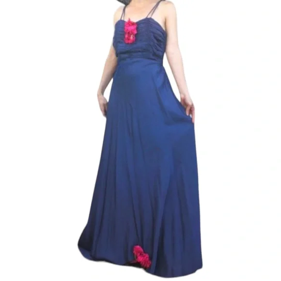 Vintage | Dresses | 4s Blue Formal Gown 940s Long Party Dress Xs